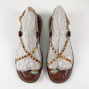 Sam Edelman Tenly Strappy Flat Sandals Womens 8M Tan Turquoise Zebra NEW